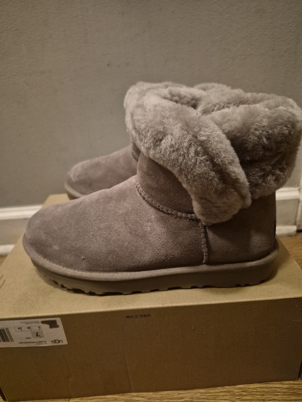UGG Taupe Suede Shearling Cuff Ankle Booties - Picture 3 of 3